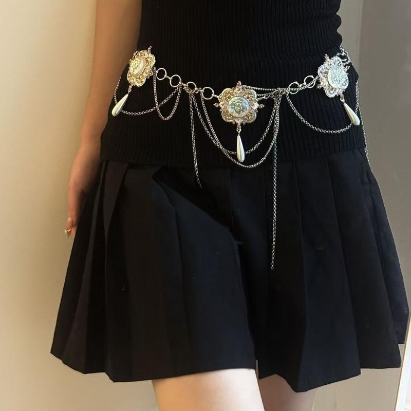Fashion Tassel Waist Chain For Women Glitter Pearl Pendant Belt Strap Dress Crop Top Bikini Sexy Waist Decorative Chain