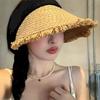 Summer Straw Woven Foldable Raffia Rough Edge Big Brim Sun Protection Hat Women's Summer Travel Shading and UV Protection