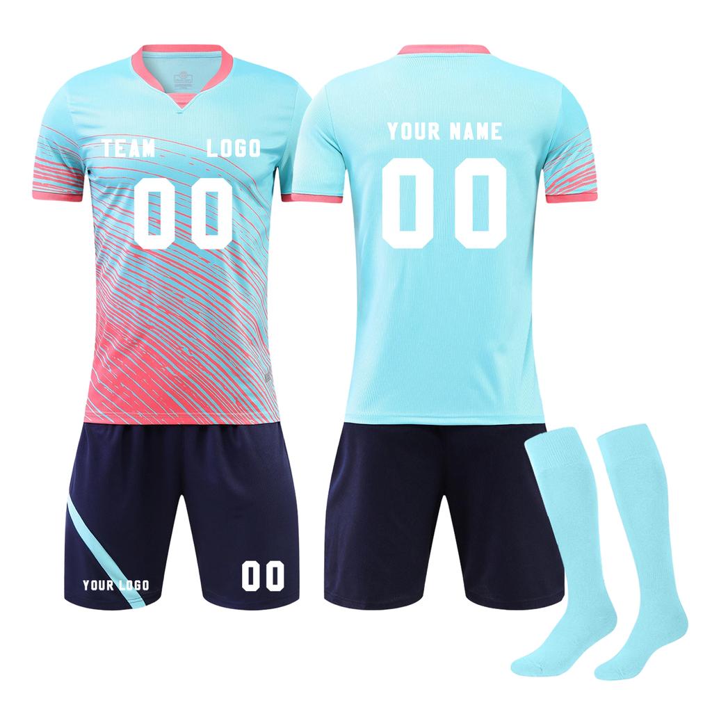 Men Soccer Uniform Set with Short Sleeve Jersey Shorts and Long Socks Breathable Quick Dry Athletic Training Outfit for Sports Teams and Individuals