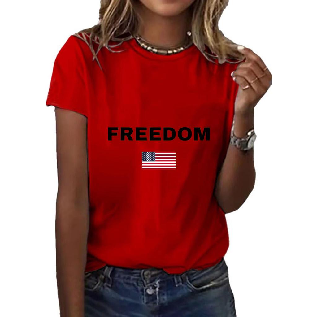 Women's Fashionable Casual Short Sleeved Printed T-Shirt Round Neck Top