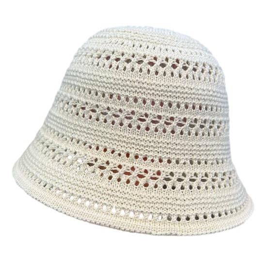 Basin Hat Hand-Crocheted Hollow Design Fisherman Hat Short Brim UV Protection Summer Travel Hat Headwear