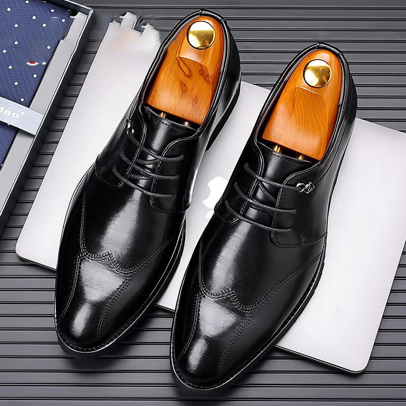 2025 Spring New Men's Lace-up Fashion Leather Shoes Business Formal Dress Shoes for Men Spring Autumn Solid Color Wedding Shoe