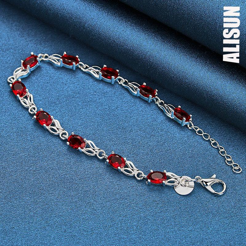 925 Sterling Silver Pendant, Red AAA Zircon Bracelet Fashionable Jewelry