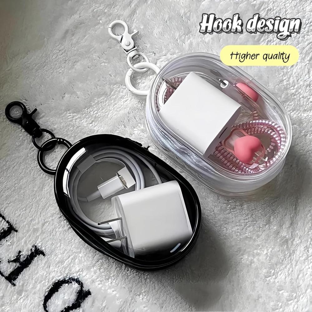 Charging Cable Storage Bag - Transparent Compact Organizer for Travel, Data Cables, Headphones & More | Mini Cord and Charger Organizer (A-Black)