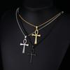 Egyptian Ankh Cross Necklaces Pendants Gold Color Stainless Steel Hieroglyphs Amulet Necklaces For Women Men Egypt Jewelry Gifts
