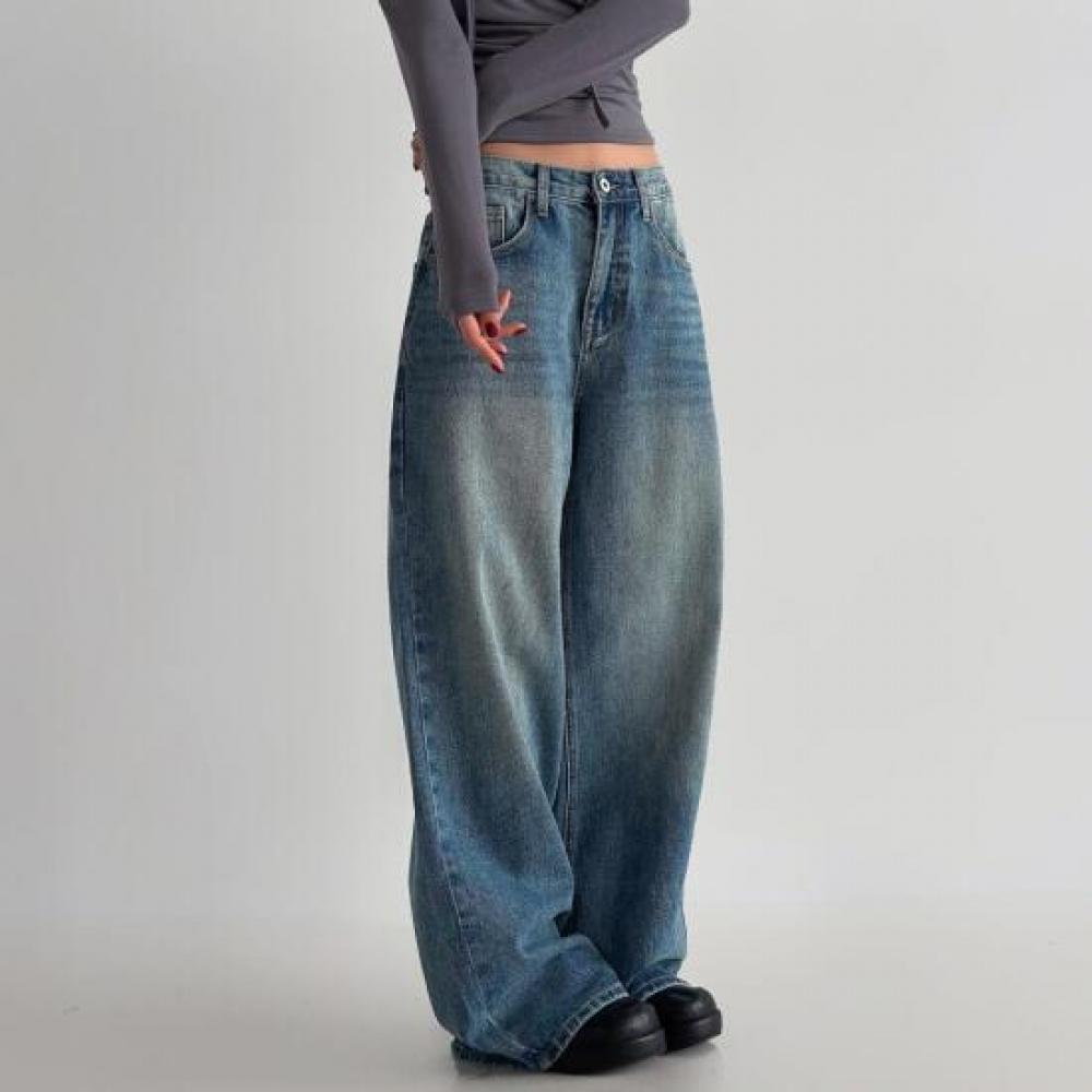 New Arrivals Open Run Womens Wide Pants Washed Denim Spring Pants