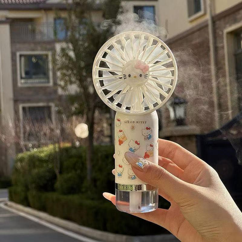 Hello Kitty Portable USB Charging Mini Fan - Cute Cartoon Handheld Spray Fan for Student Dorms 165x77x55mm