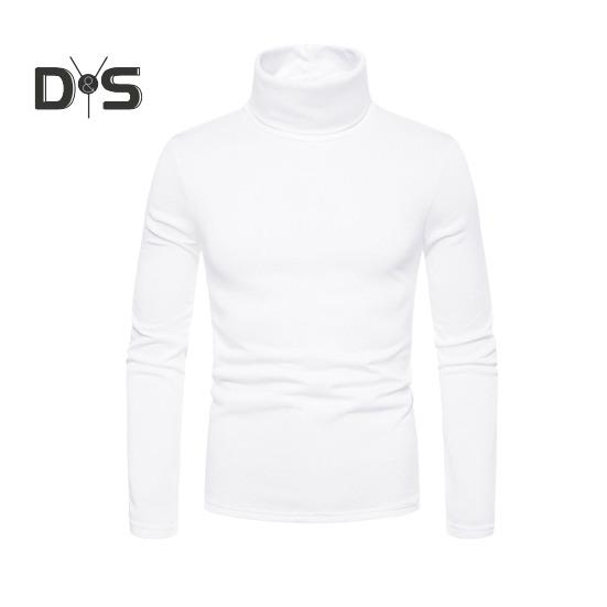 Vår Høst Menn Fitness Topp Slim Fit Høy krage Elastisk lange ermer Ensfarget Pullover Fitness Sport Topp Vinter bunnklær