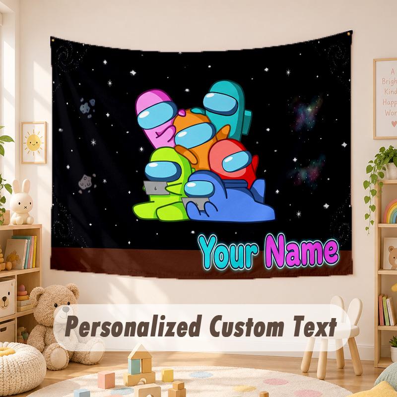 Custom Name Text Tapestry,Among Us Boho Wall Hanging, Decorative Backdrop Tapestry For Room