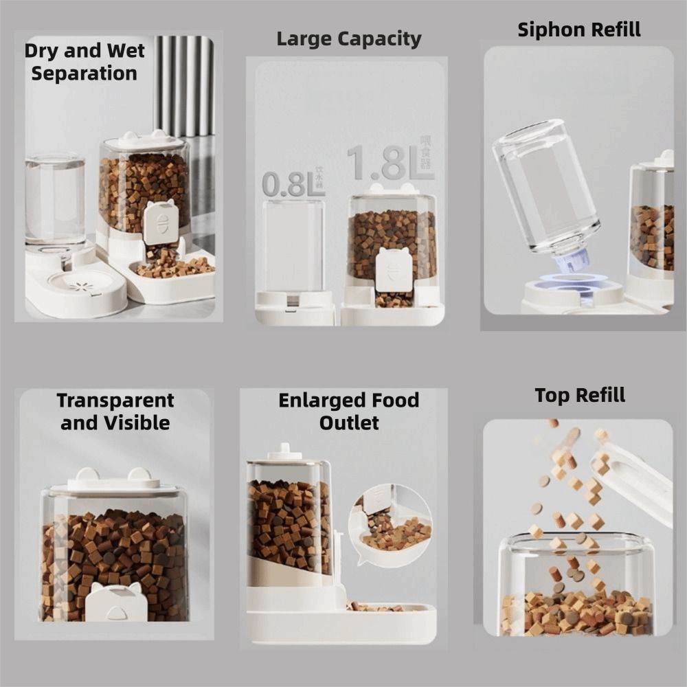 Large Capacity Dog Cat Food Bowl Transparent Pet Water Fountain Gravity Food Feeder for Cats Dogs