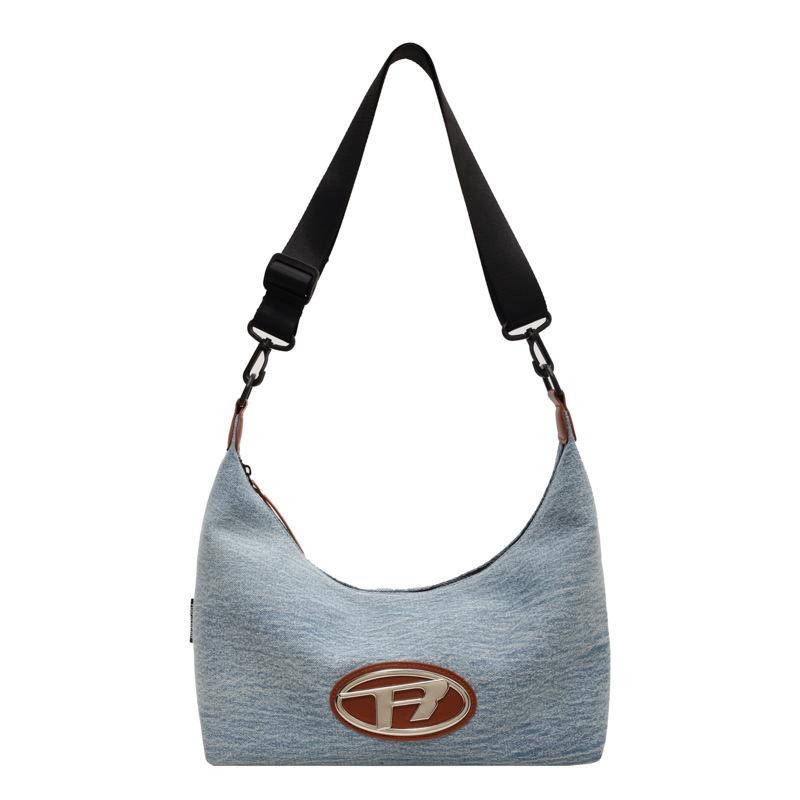 

Полотняна сумка Жіноча сумка через плече великої місткості Сумка під пахвами Сумка-півмісяць світло-синій колір