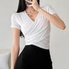 New ArriValS Open Run Women S Short SleeVe Wrinkle Detail Slim Fit V Neck Tee