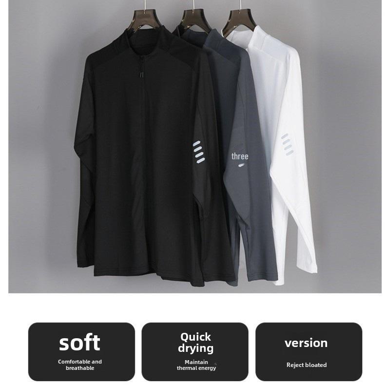 Men's Autumn Stand-Up Collar Cycling Top: Elastic, Sun-Protective, Long-Sleeve, Fitness & Running Zipper Shirt