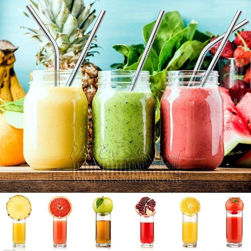 Stainless Steel Metal Drinking Straw 4 Reusable Straws + 1 Cleaner Brush Kit