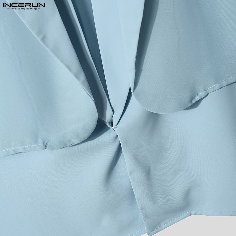 INCERUN Men Sets 3/4 Sleeve Mesh Sheer Layers Tops and Long Pants Casual Suits