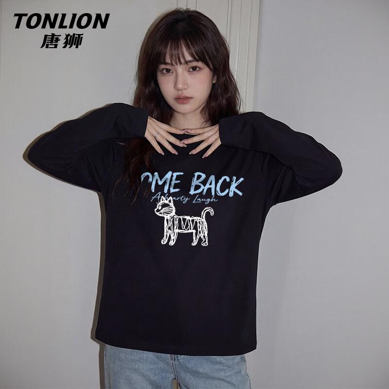 TonLion Women s Cotton Cat Graphic Long Sleeve T-Shirt L