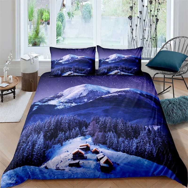 Snow Mountain Soft Duvet Cover Set Natural Lpluscape Warm Comforter Cover Microfiber Dream Waterfal Beding Set Twin King for Young Girls Ten