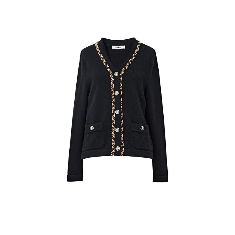 Blacknini Yin WAF/"Gatsby" Australian Mernu Wool Gold Silk Trim Knitting Vest Cardigan