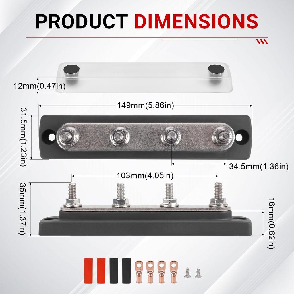 M6 Terminal Studs Bus Bar Distributor 150A 4Way 6Way Red Black 48V Heat-Resistant Power Distribution Block Copper For EV Battery