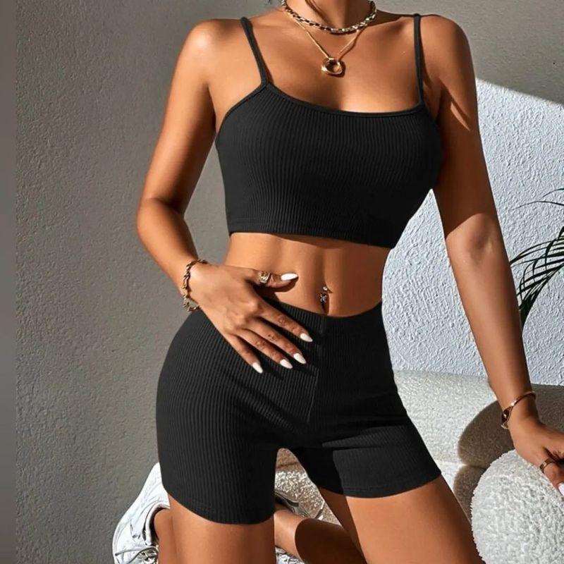 Sexy Two Piece Set 2023 European and American Sexy Suspender Shorts Fashion Yoga Exercise Suit