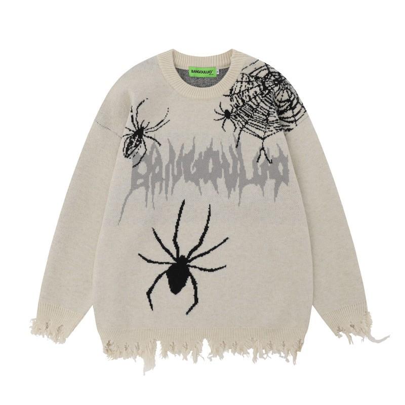 Unisex Streetwear Strickpullover mit Used-Design Jacquard Lockerer Schnitt Herbst