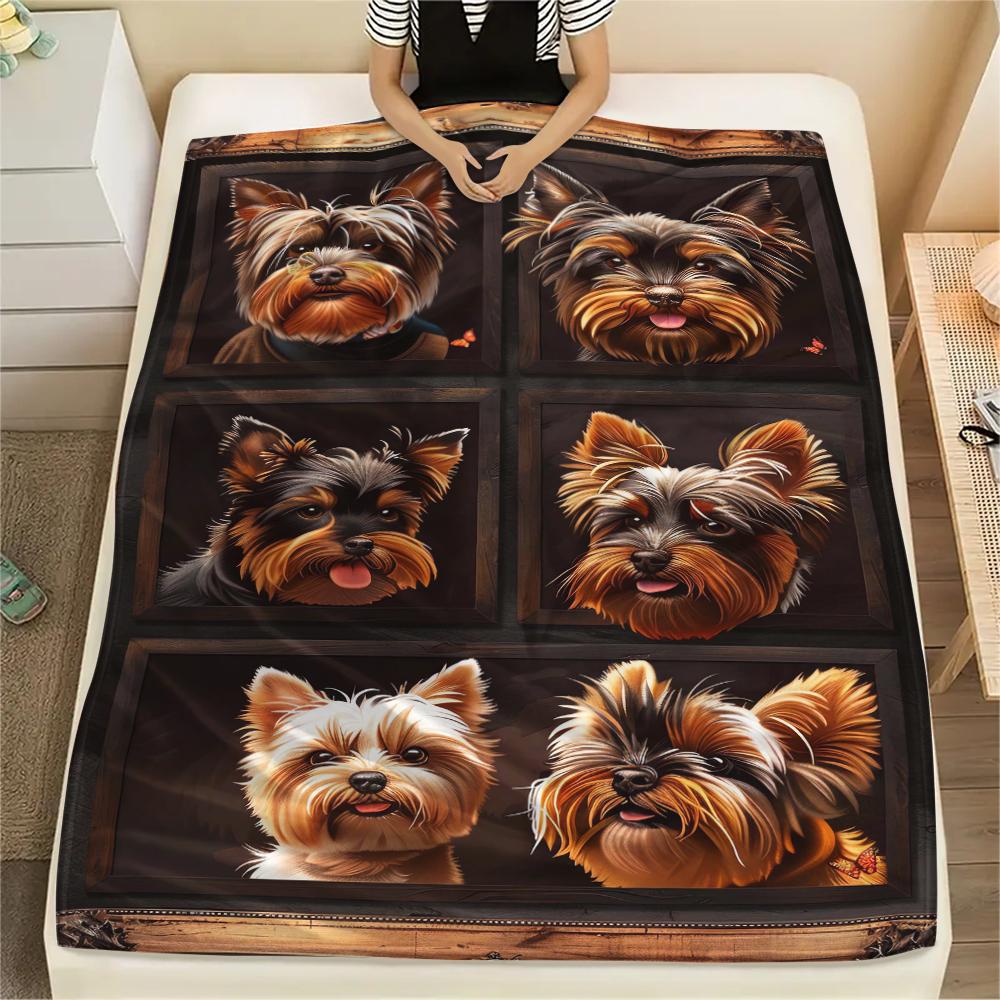 1 Stück Yorkshire-Hunde-Print Flanelldecke, Hohe Qualität, Bequem für alle Jahreszeiten, Heimdekoration, Wärme und Komfort, Perfekt für Weihnachtsgeschenke