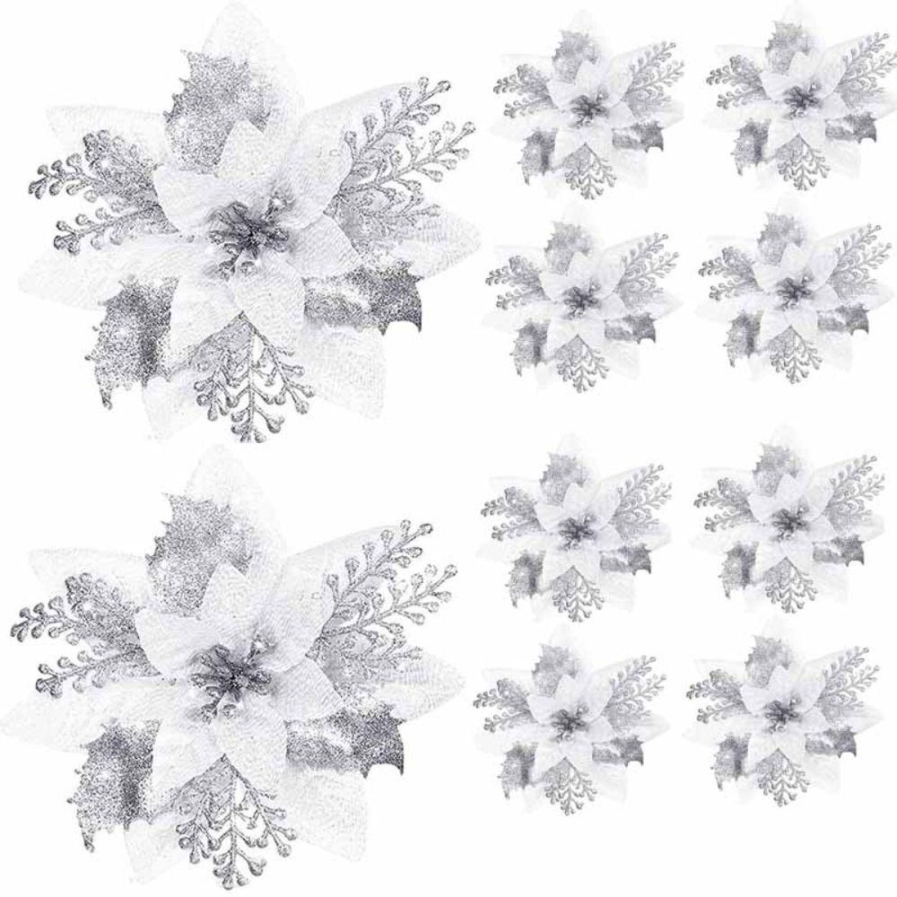 8pcs Gold/Silve Christmas Tree Flowers Pink/Blue Poinsettia Flowers Gift Party Decoration  Christmas