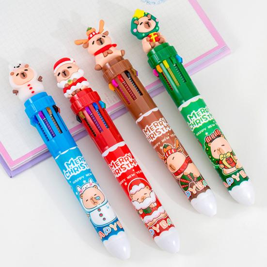 Christmas 10-Color Ballpoint Pen Santa Snowman Topper Designs Pen Multi-Color Writing Tool Fun Holiday Gift for Students Friends