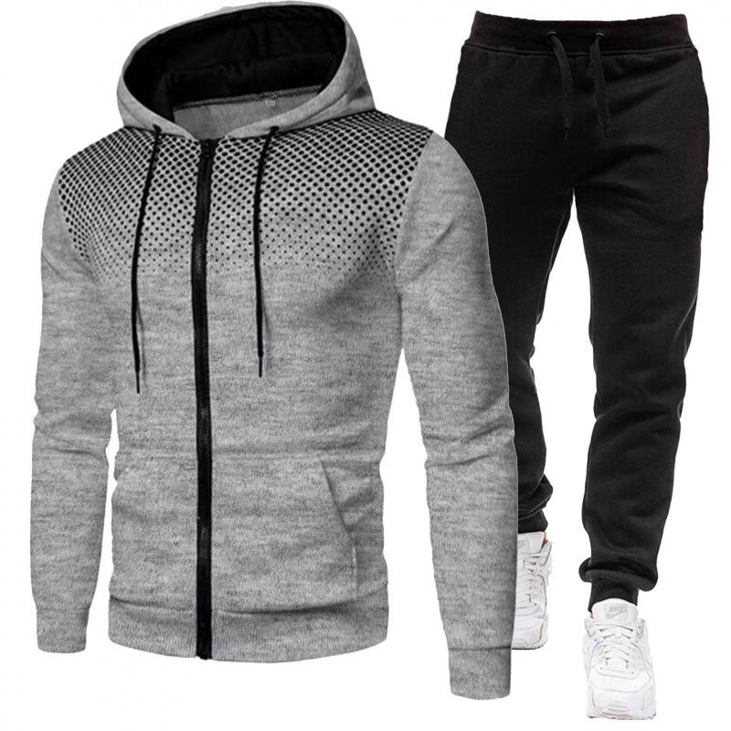 Men's Gradient Polka Dot Hooded Sportswear Set - Zipper Cardigan Hoodie & Joggers for Spring/Fall