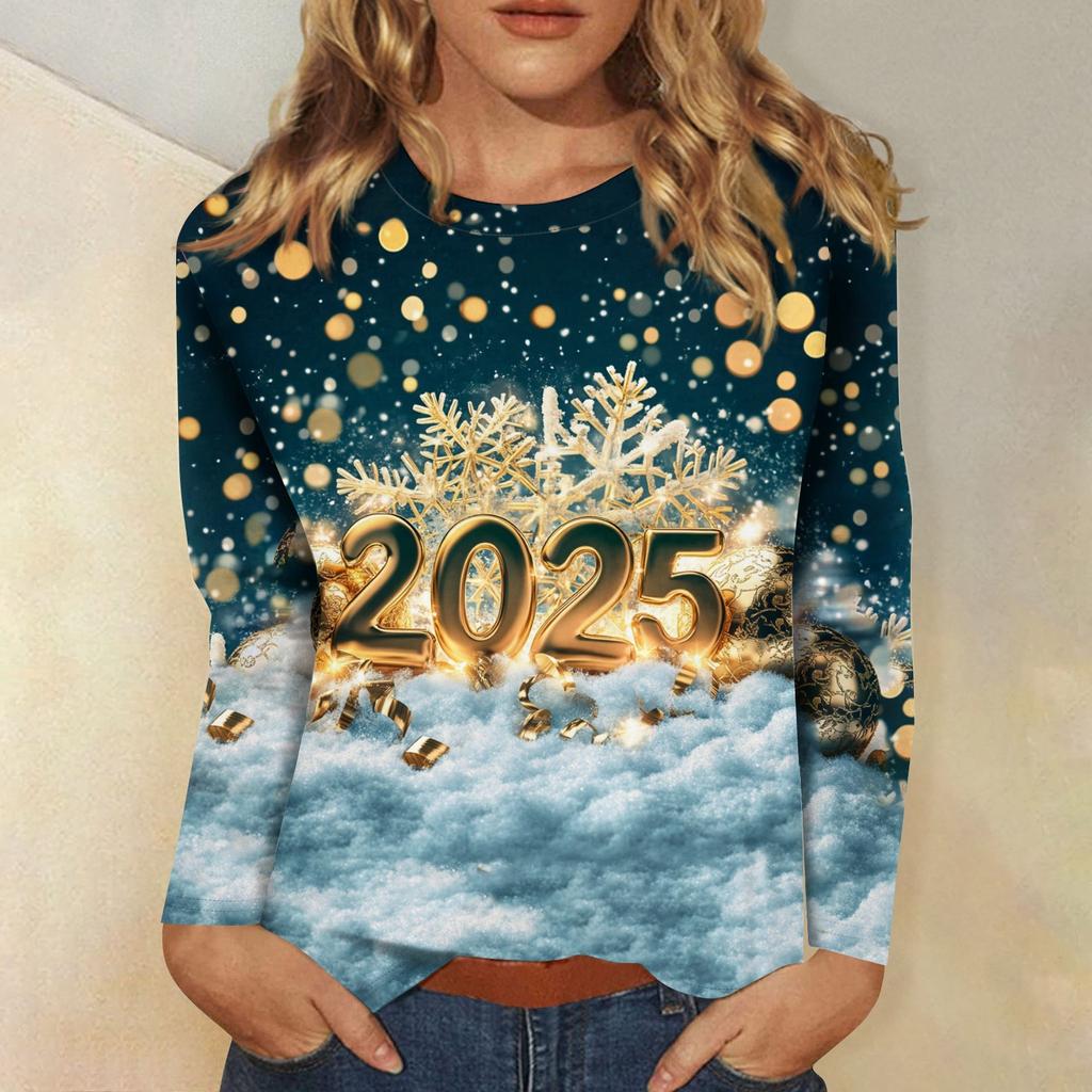 Women's Autumn And Winter Round Neck Long Sleeve T-Shirt Printed Top