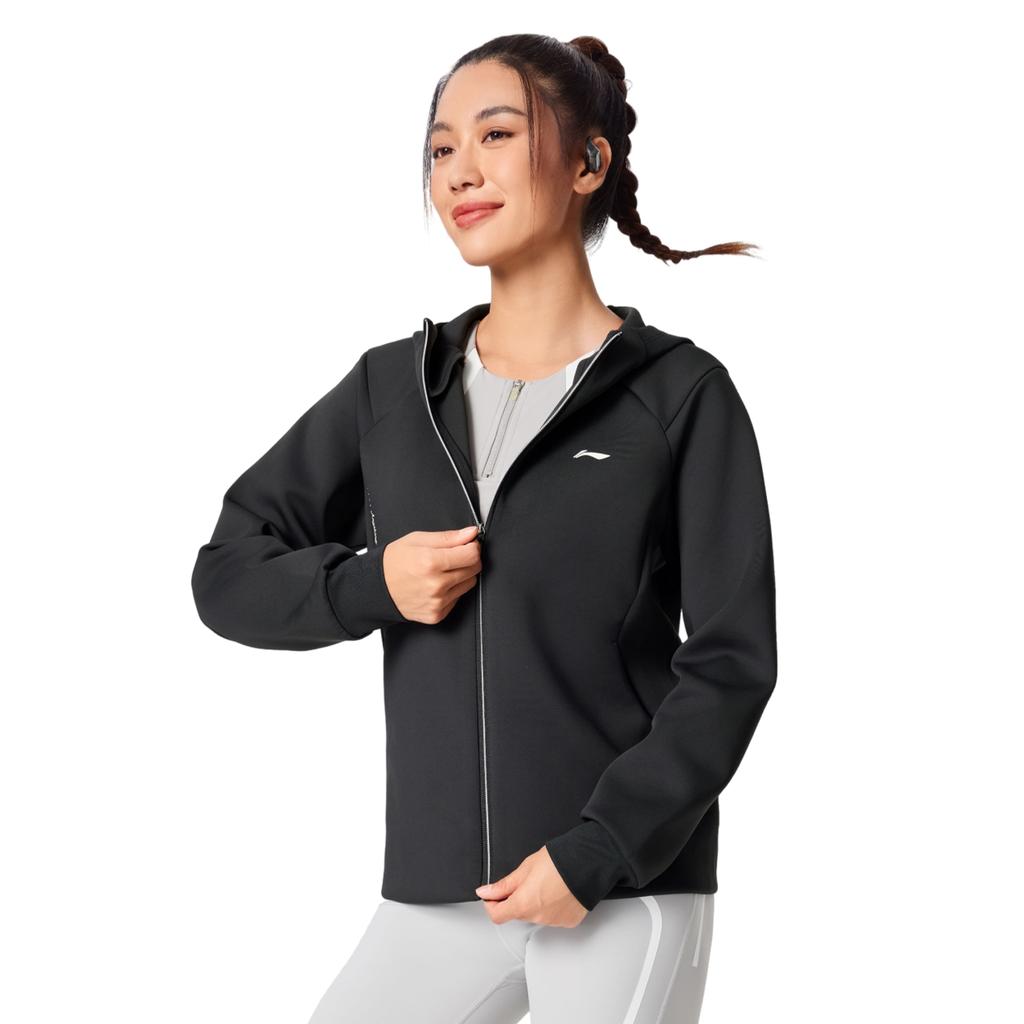 LiNing Solid Color Zipper Hoodie Casual Fitness Wear Women tops Black AFDVC10-1