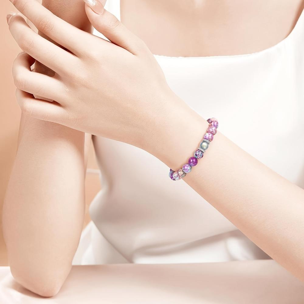Healing Crystal Elastic Bracelet - Natural Semi-precious Bead Bracelet for Stress Relief, a Perfect Gift for Her.