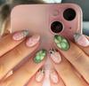 24 Pcs Pure Rose Red French Flower Short Almond Press On Nails Removable False Nails For Women Daily Wear