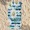 Watercolor Daisy & Blue Stripe Microfiber Beach Towel – Ultra Soft Quick Dry Sand Free Oversized for Adults Perfect for Pool