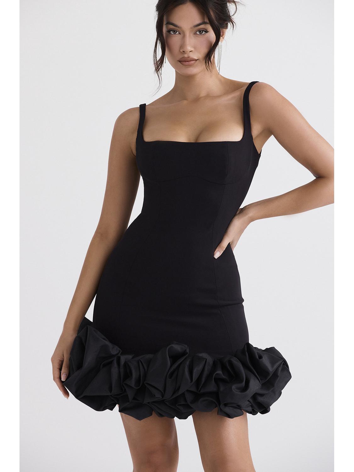 European & American Women s Spaghetti Strap Ruffle Dress - Sexy Little Black Party Dress. Medium чёрный