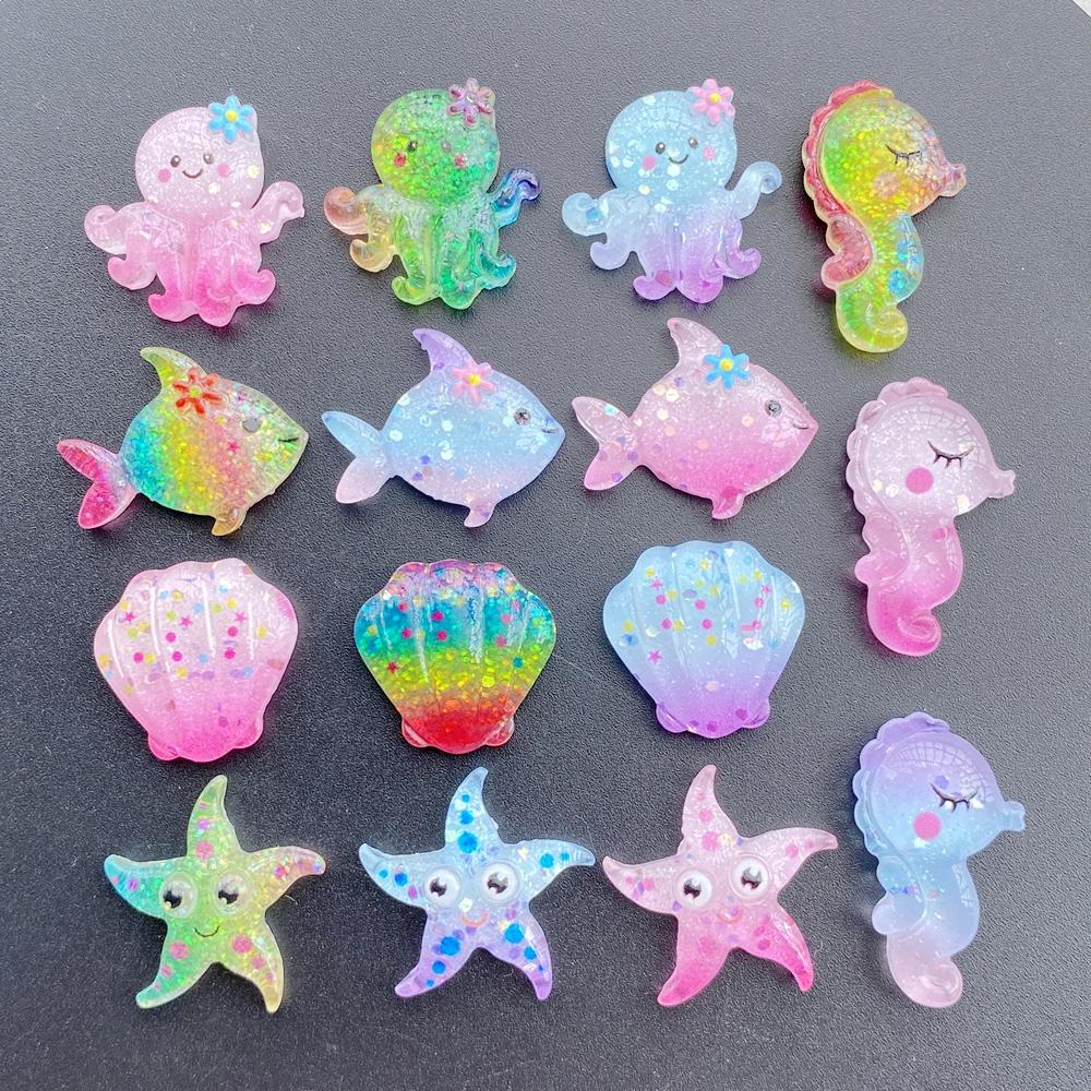 20Pcs Cute Resin Cartoon Shell, Starfish, small fish, seahorse, for Scrapbooking, Wedding Decor & DIY Jewelry Making Accessories
