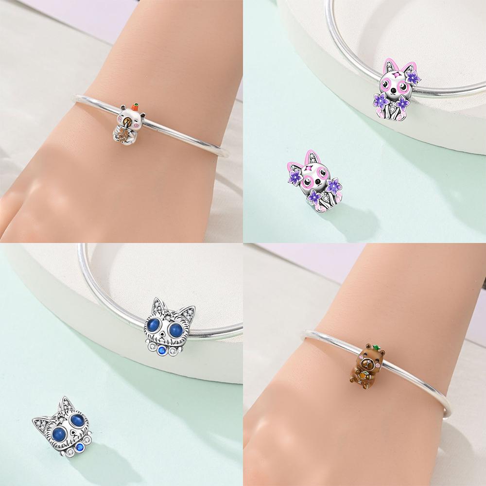 Exquisite Brown Pufferfish Flowers Cat Animal Dog Copper Original Charms Beads Fit Bracelet Women Jewelry Diy Gift Accessory