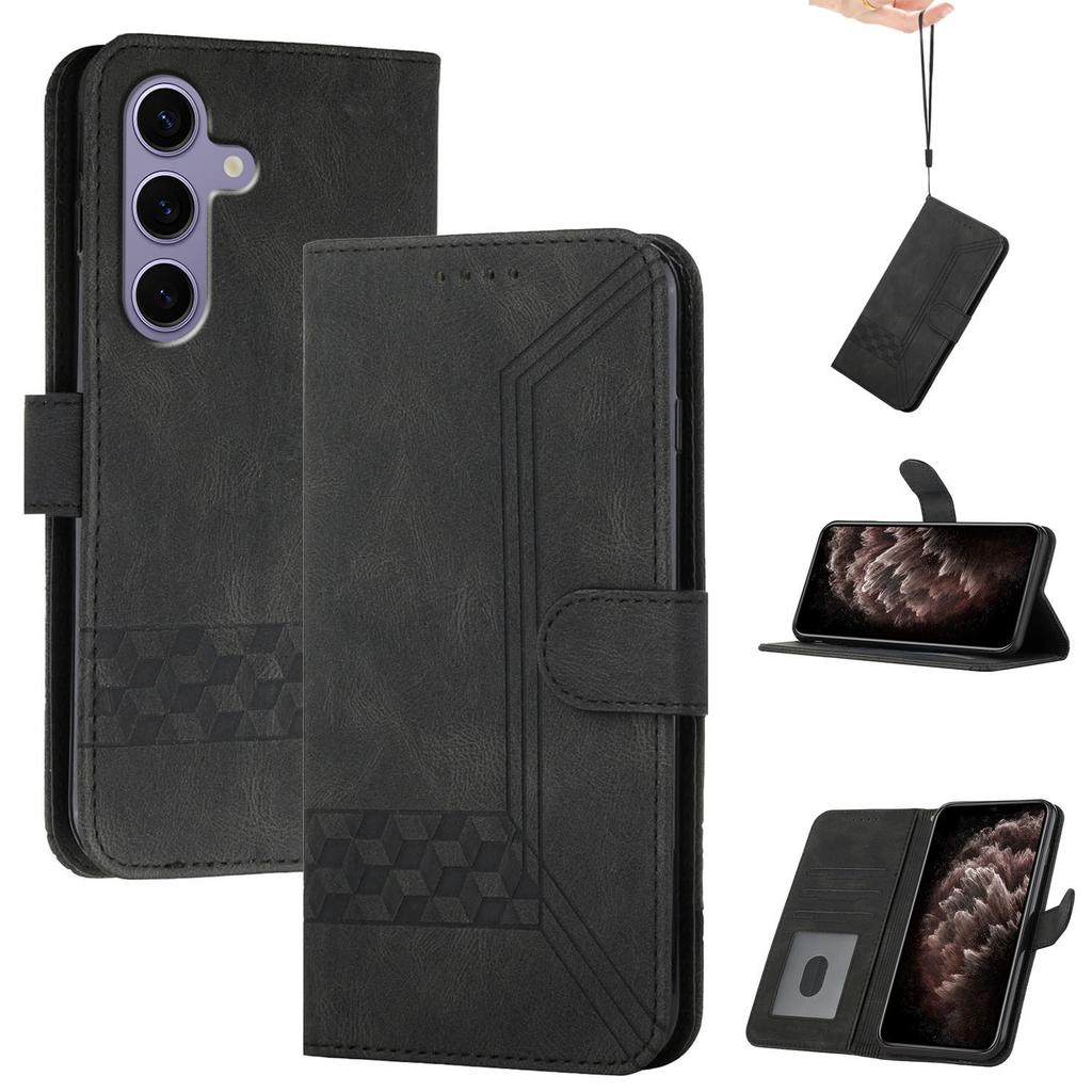 YX0010 Series for Samsung Galaxy S25 Wallet Case Rhombus Lines Leather Phone Cover