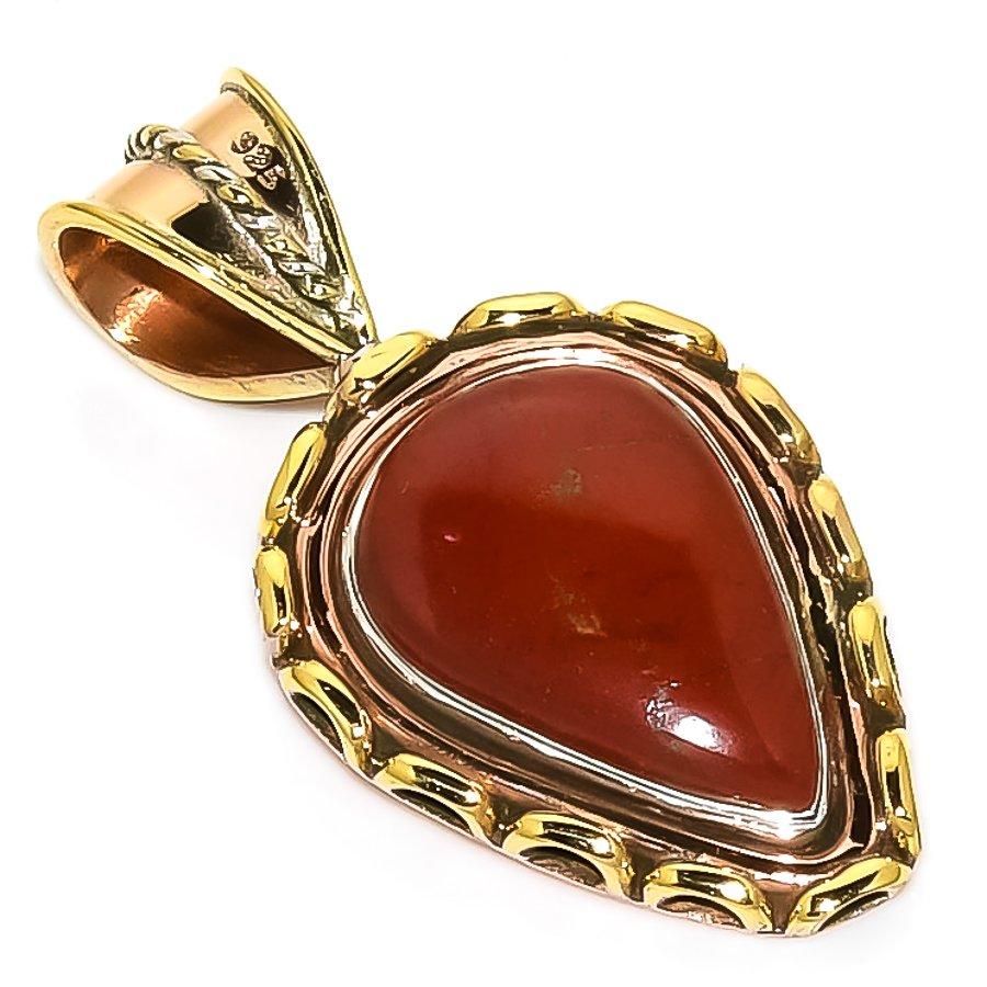 

Natural Red River Jasper Two Tone 925 Solid Sterling Silver Pendant 1.50 k7v80