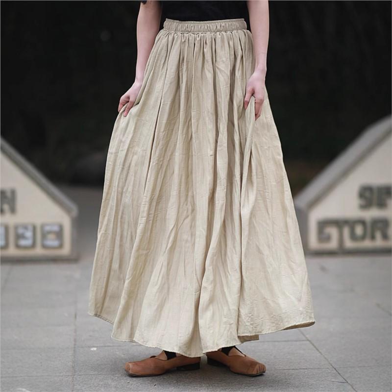 Johnature Damen Vintage Röcke Elastischer Bund Sommer Einfarbig Kleidung Lässige Weiche Röcke Für Damen