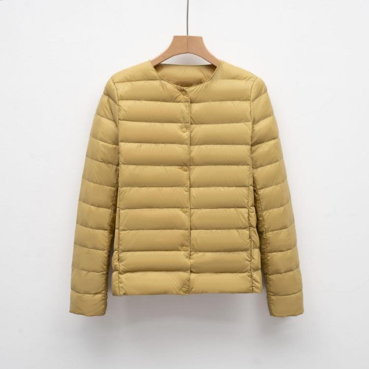 Women's Warm Down Liner Jacket Solid Color Long Sleeve Round Neck Short Style for Autumn Winter