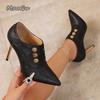 Fashion Luxury Gold Metal Decor Ankle Boots Women 2025 Autumn New Sexy Pointed Toe High Heel Booties Slip On Thin Soled Pumps Elegant