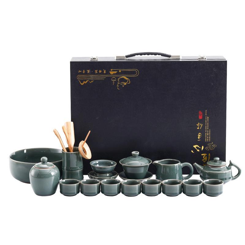 Ceramic Ge Kiln Ru Kiln Kung Fu Tea Set Large Set for Home Use Gifts for Others and Clients, Gift Box Set Vintage
