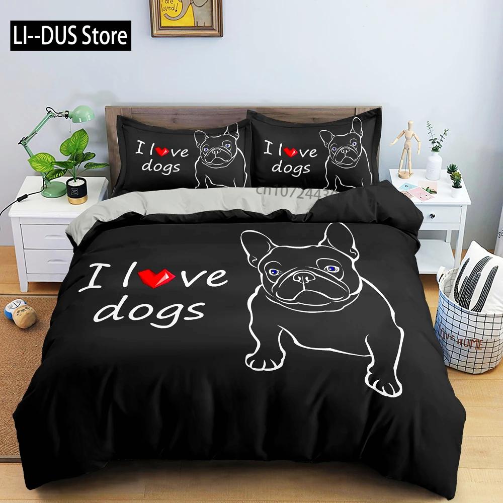 Cartoon Bulldog Duvet Cover Set Pillowcase Single King Full Size Bedding Set for Bedroom Decor Microfiber 3PCS Comforter Cover