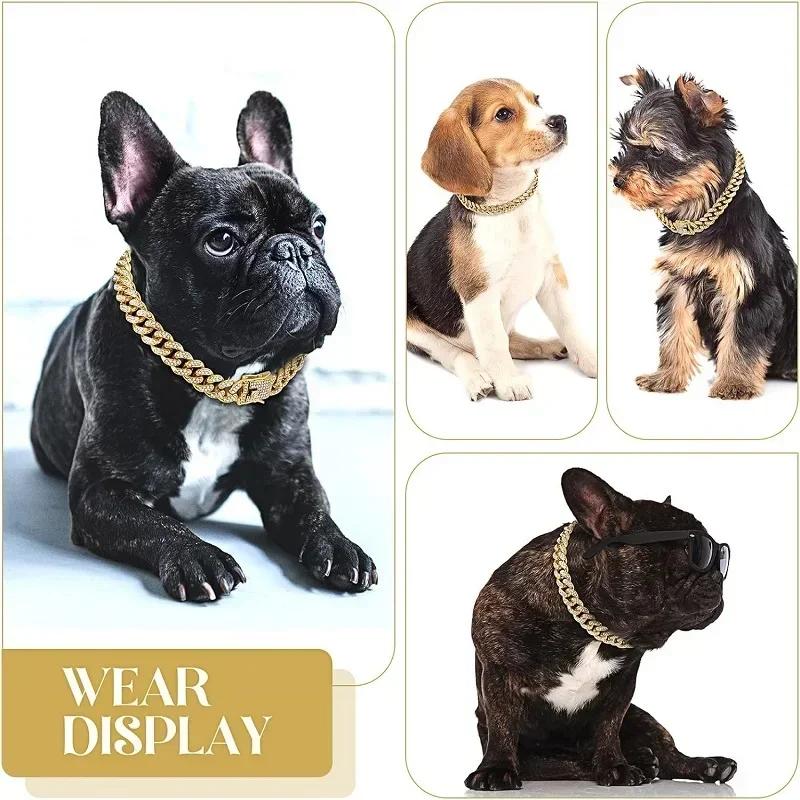 Hundekæde Halsbånd Luksus Guld Kæledyr Metal Kæde Halsbånd Til Små Mellemstore Store Hunde Katte Kæledyr Smykker Halskæde Tilbehør
