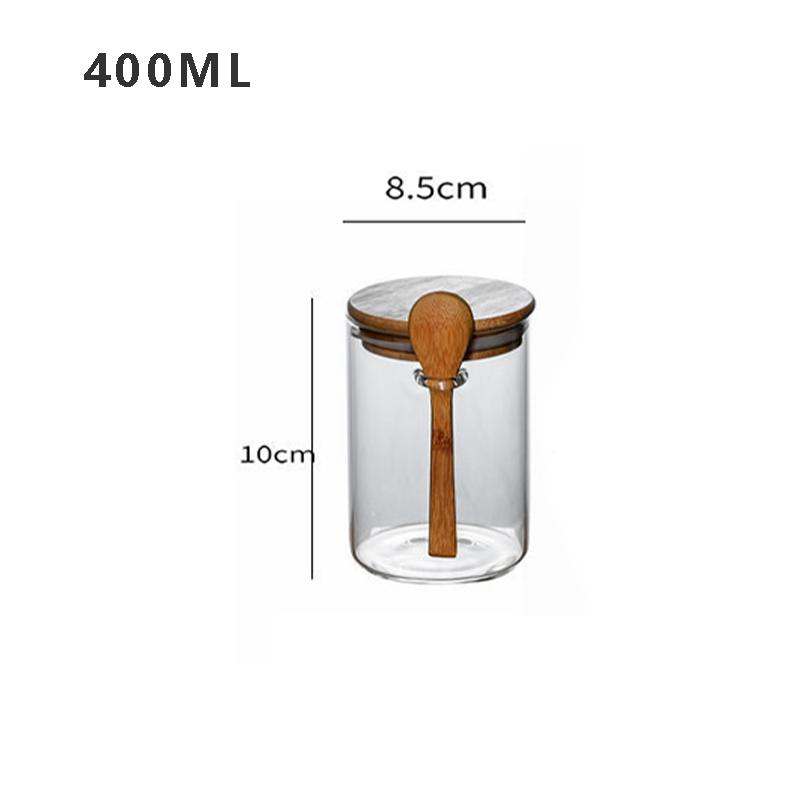 Glass Jars with Bamboo Lids and Spoons Spice Beans Tea Glass Canisters Sealed Container for Yogurt Oatmeal Kitchen Accessories