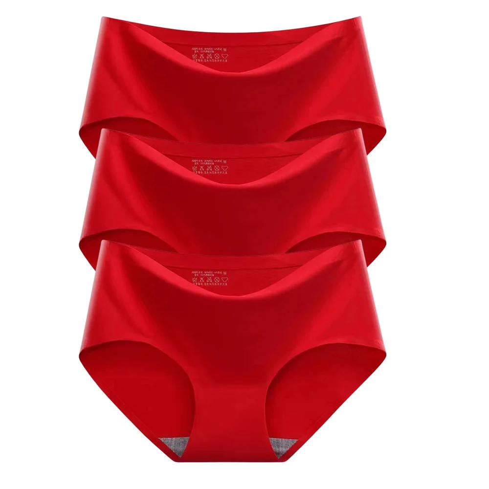 3Pcs Invisible Painties Women Seamless Briefs Ladies Solid Color Ultra-thin Underwear Girls Plus Size Panty M-XXL