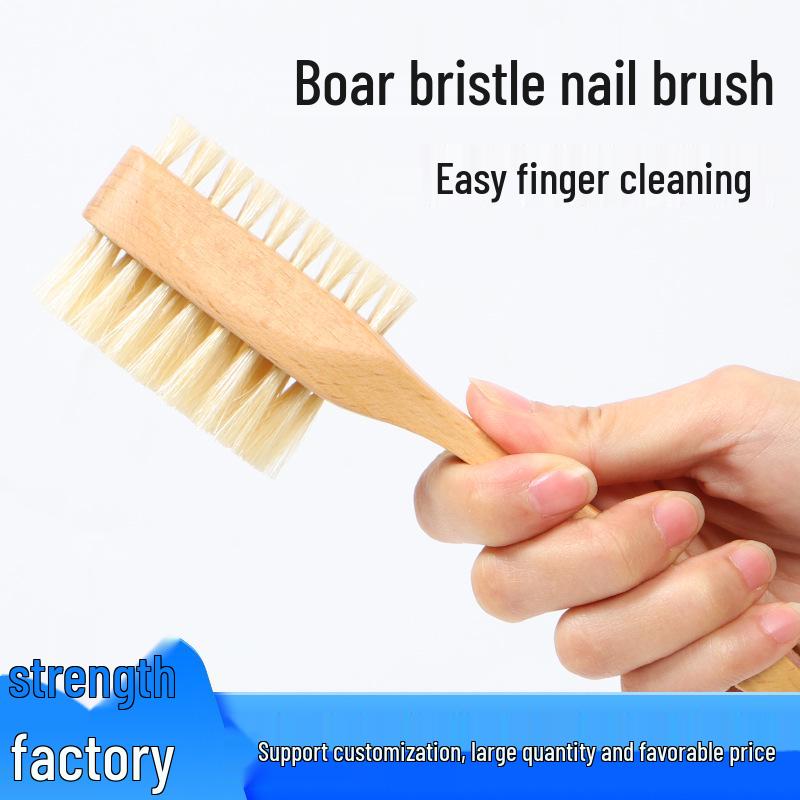 Dual-Sided Long Handle Solid Wood Boar Bristle Nail Brush