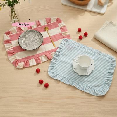 M-Minimalist Stripe Ruffle Placemat Coffee Table Mat, Baking Food Photography Napkin Home Desktop Decoration