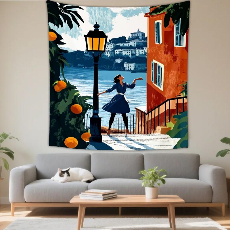 Boho Chic Wall Tapestry With Moon Phase Floral Starry Sky Design Bedroom Yoga Studio Decor